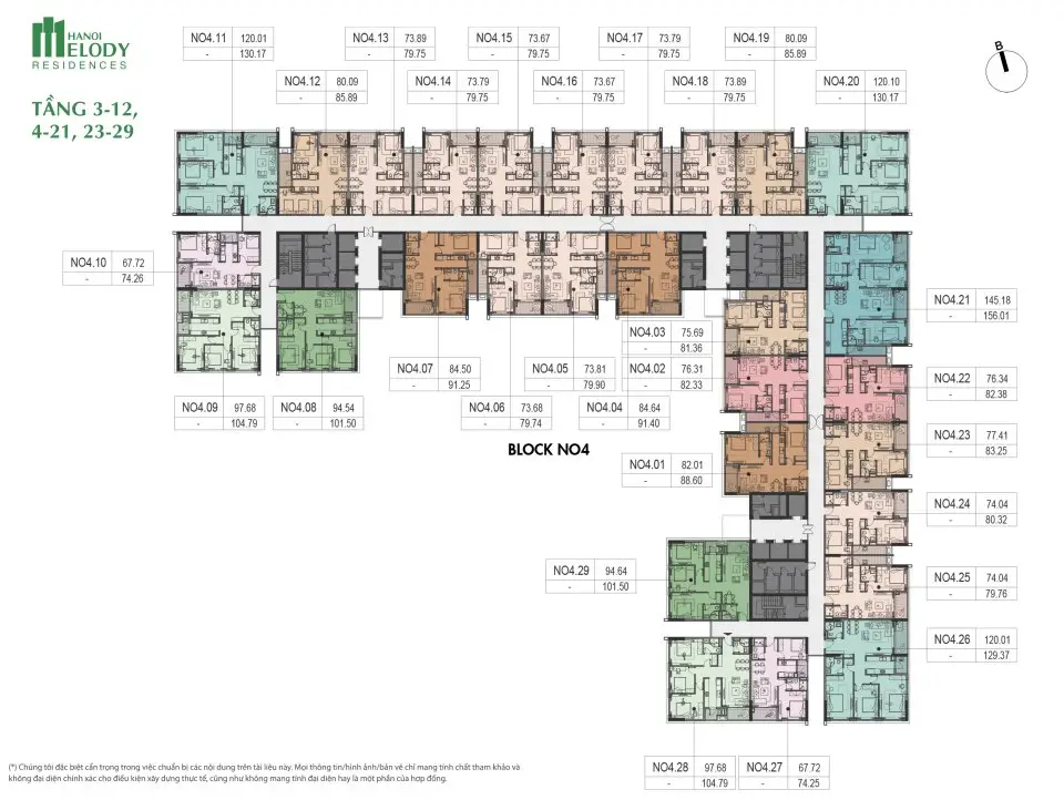 Mặt bằng tòa NO4 Hà Nội Melody Residences
