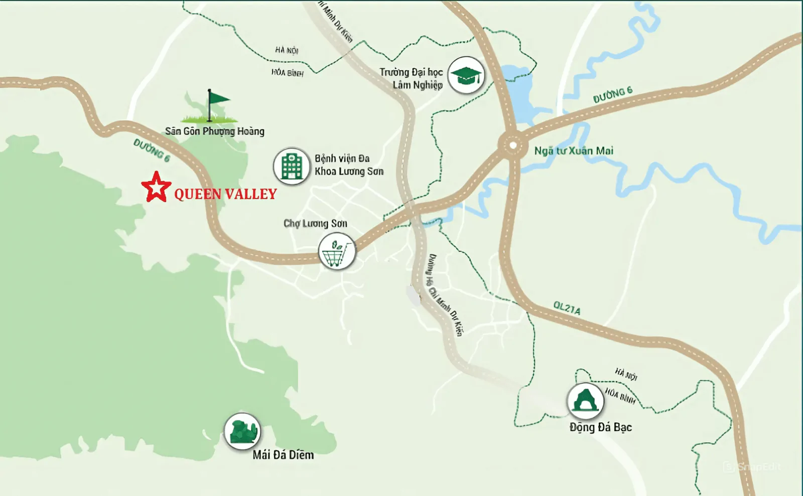 vị trí Queen Valley lương sơn hòa bình